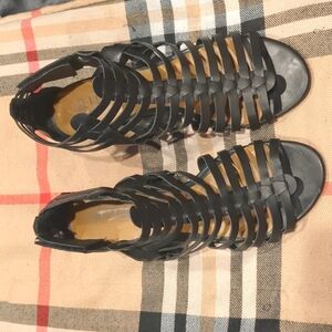 A.N.A Wedge Strappy Sandals with Velcro closure black size 7.5